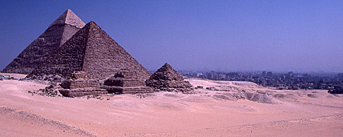Pyramids of Giza with Cairo in Background, Cairo, Egypt - Click to Zoom